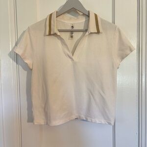 Lou & Grey Cream Tan Crop Polo Shirt